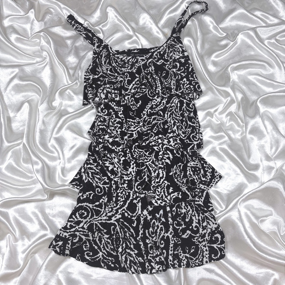 y2k Cami Top Black Excellent INC Paisley Ruffle Tiered Tank Petite P
